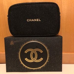 Black Chanel Holiday makeup pouch